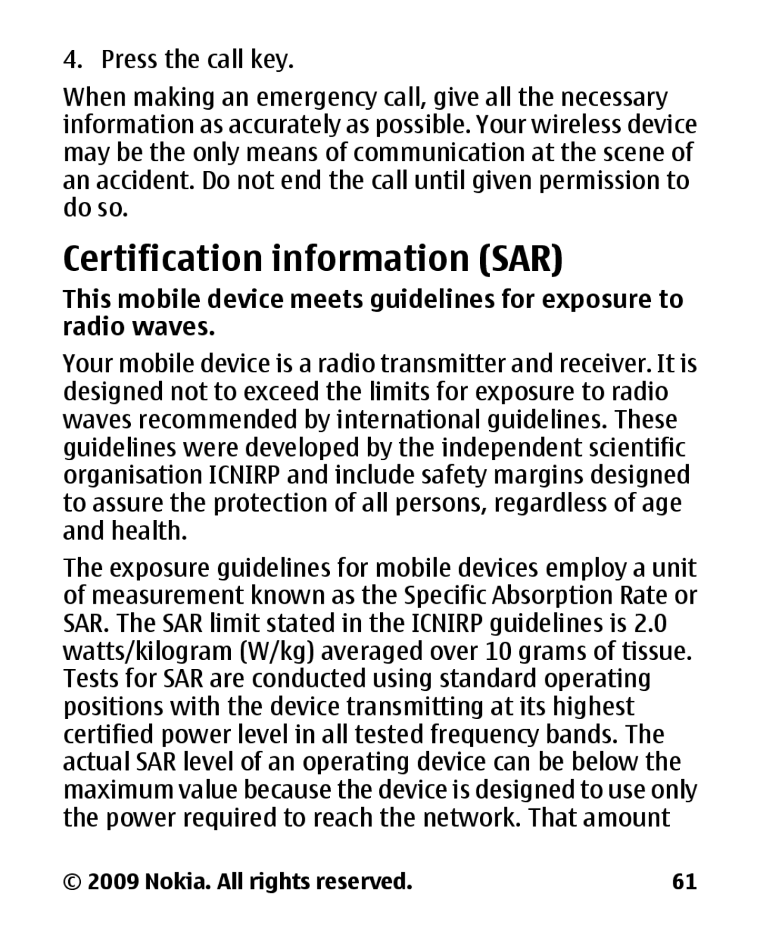 Nokia 2330C manual Certification information SAR 