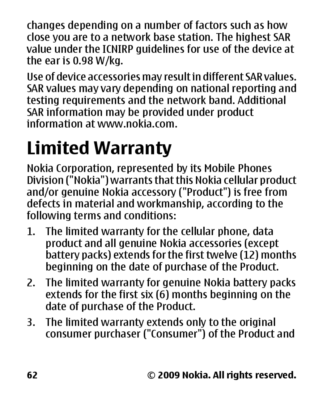 Nokia 2330C manual Limited Warranty 