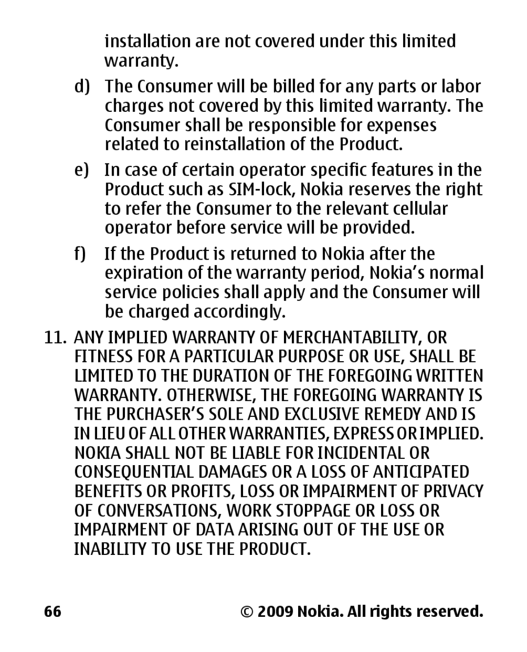 Nokia 2330C manual Installation are not covered under this limited warranty 