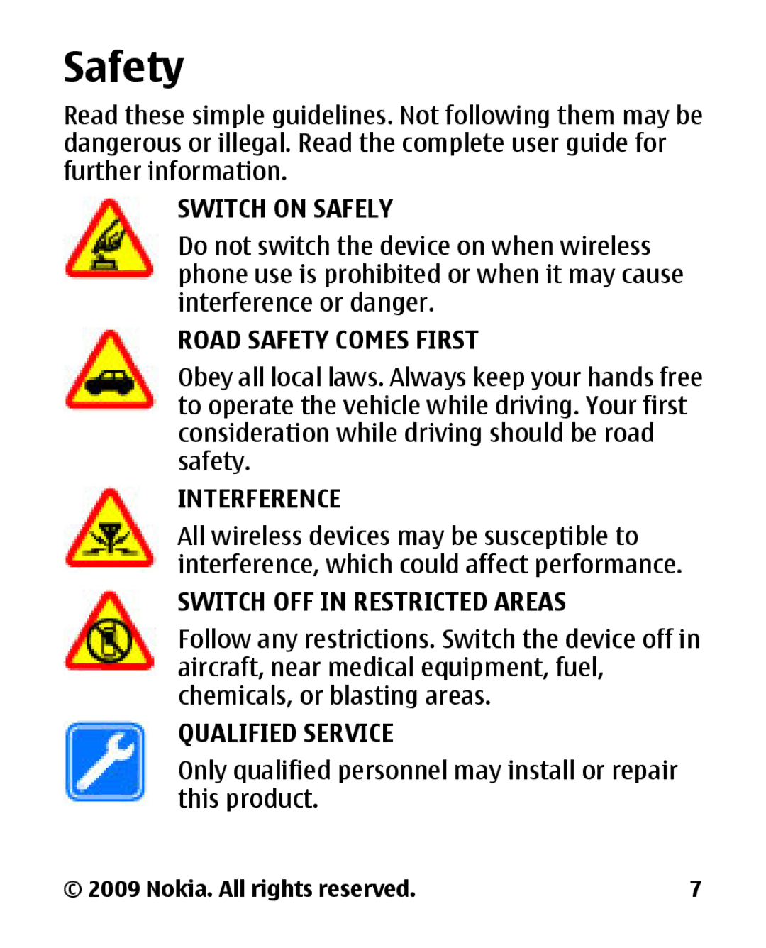 Nokia 2330C manual Safety, Switch on Safely 