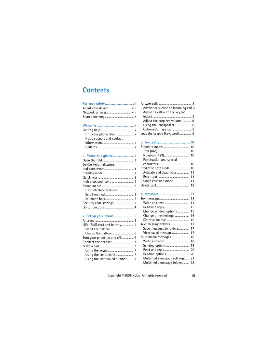 Nokia 2355 manual Contents 