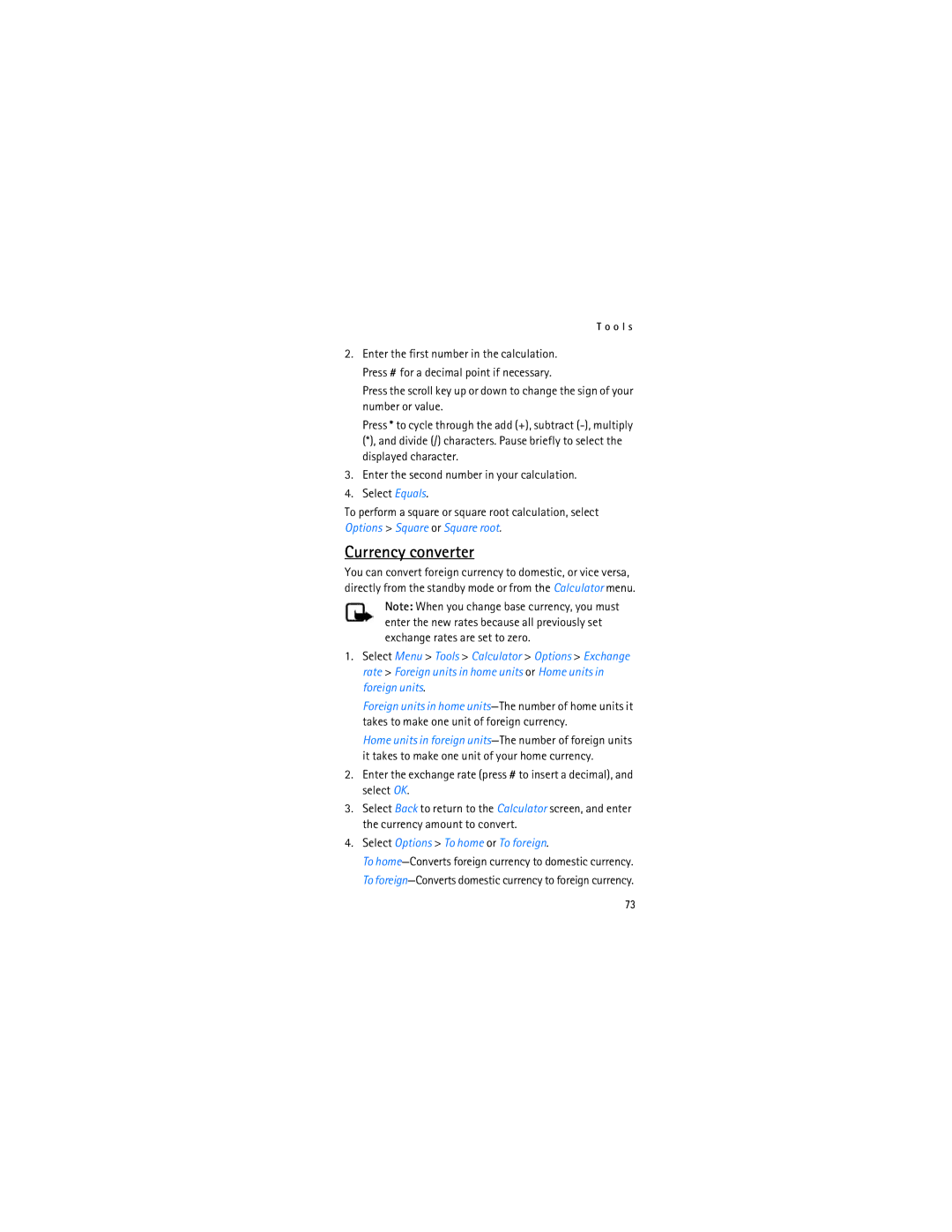Nokia 2366i manual Currency converter, Select Options To home or To foreign 