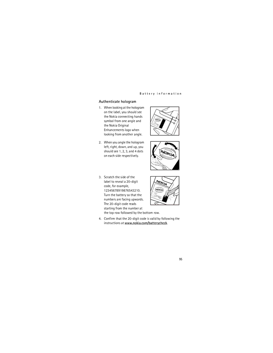 Nokia 2366i manual Authenticate hologram, Top row followed by the bottom row 