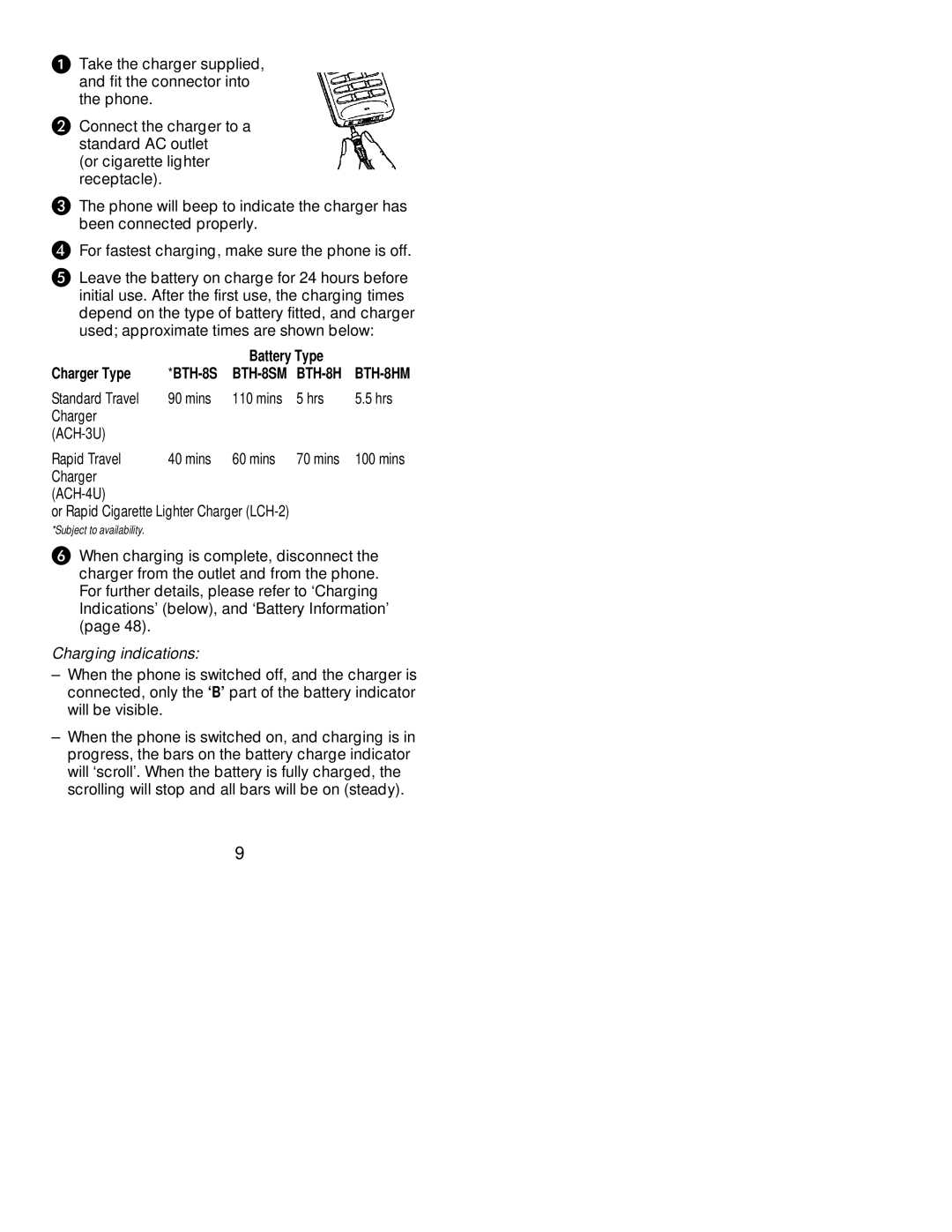 Nokia 239 manual Charger Type, Charging indications 