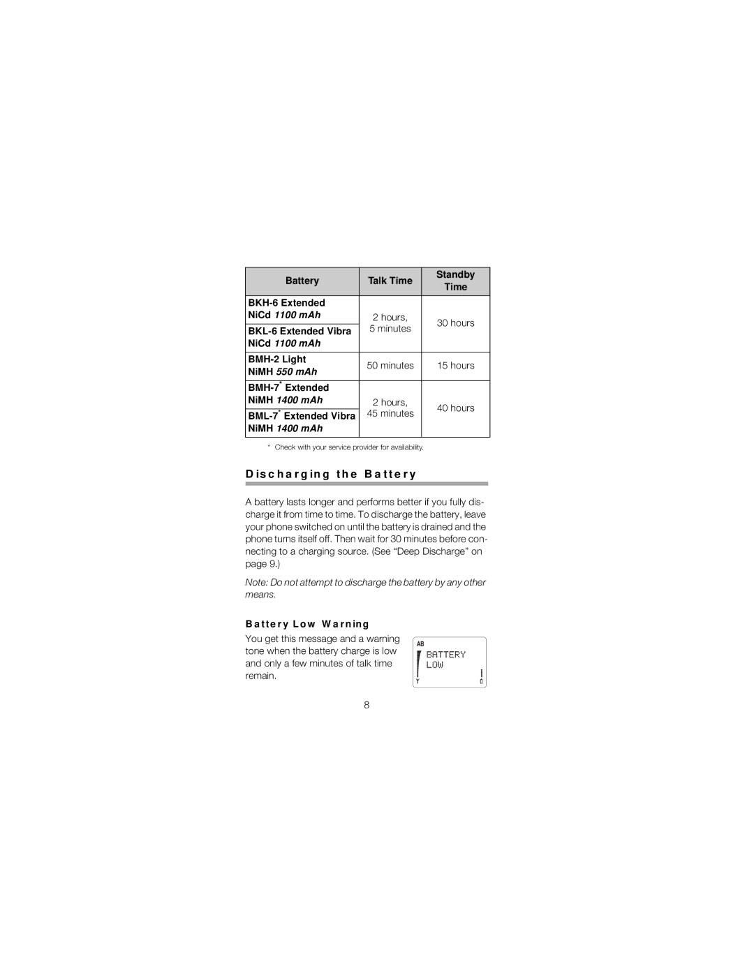 Nokia 252 owner manual Discharging the Battery, Battery Low Warning 