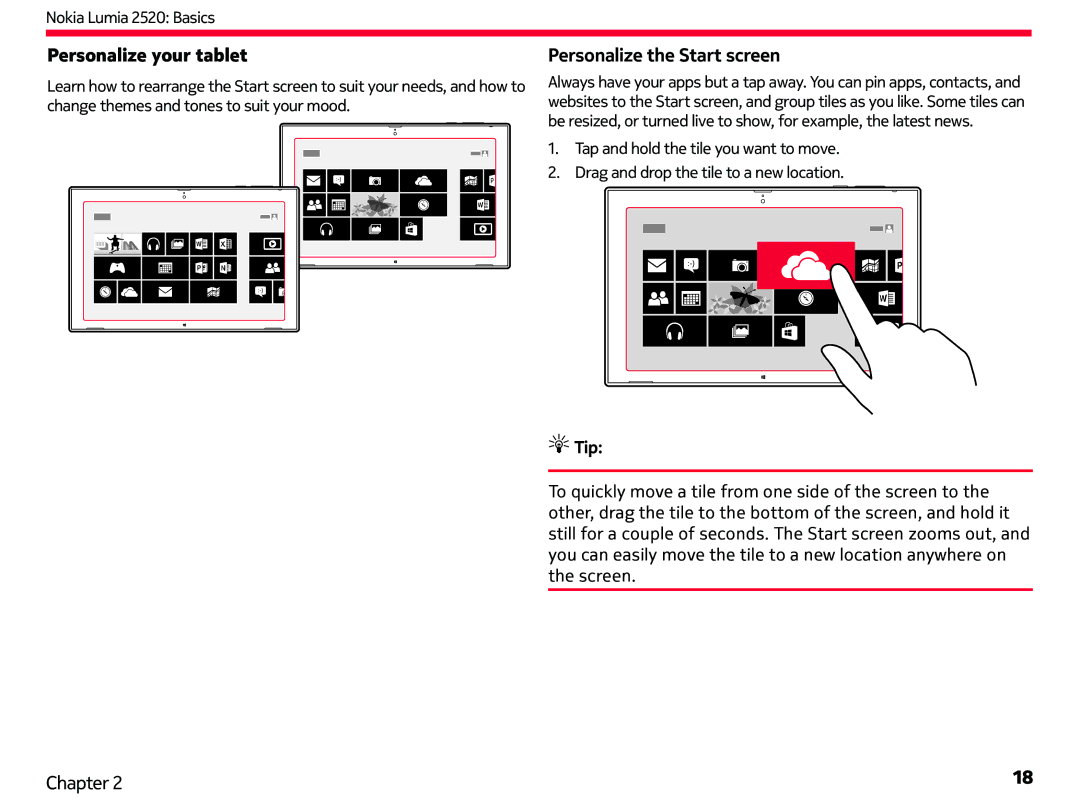 Nokia 2520 manual Personalize your tablet, Personalize the Start screen 