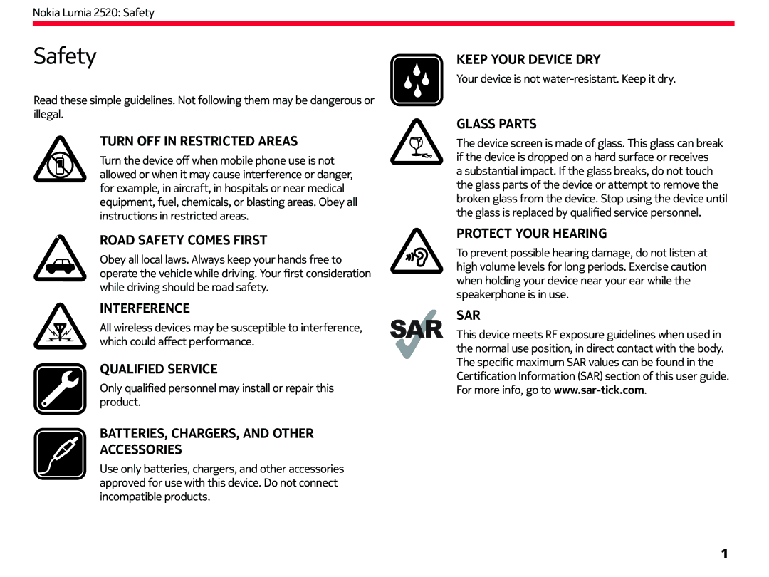 Nokia 2520 manual Safety, Turn OFF in Restricted Areas 