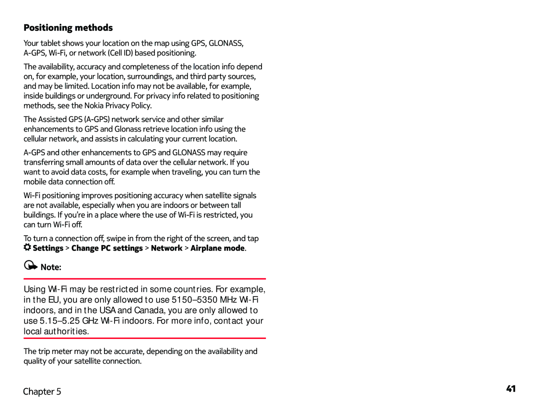 Nokia 2520 manual Positioning methods 