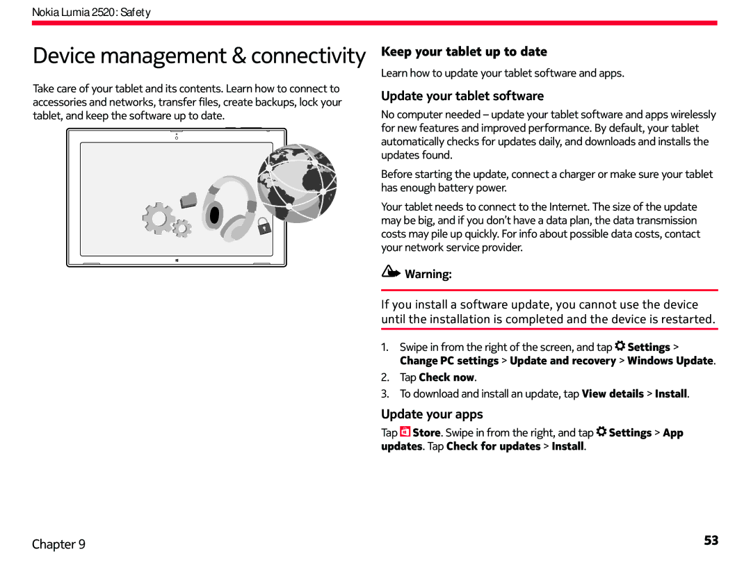 Nokia 2520 Device management & connectivity, Keep your tablet up to date, Update your tablet software, Update your apps 