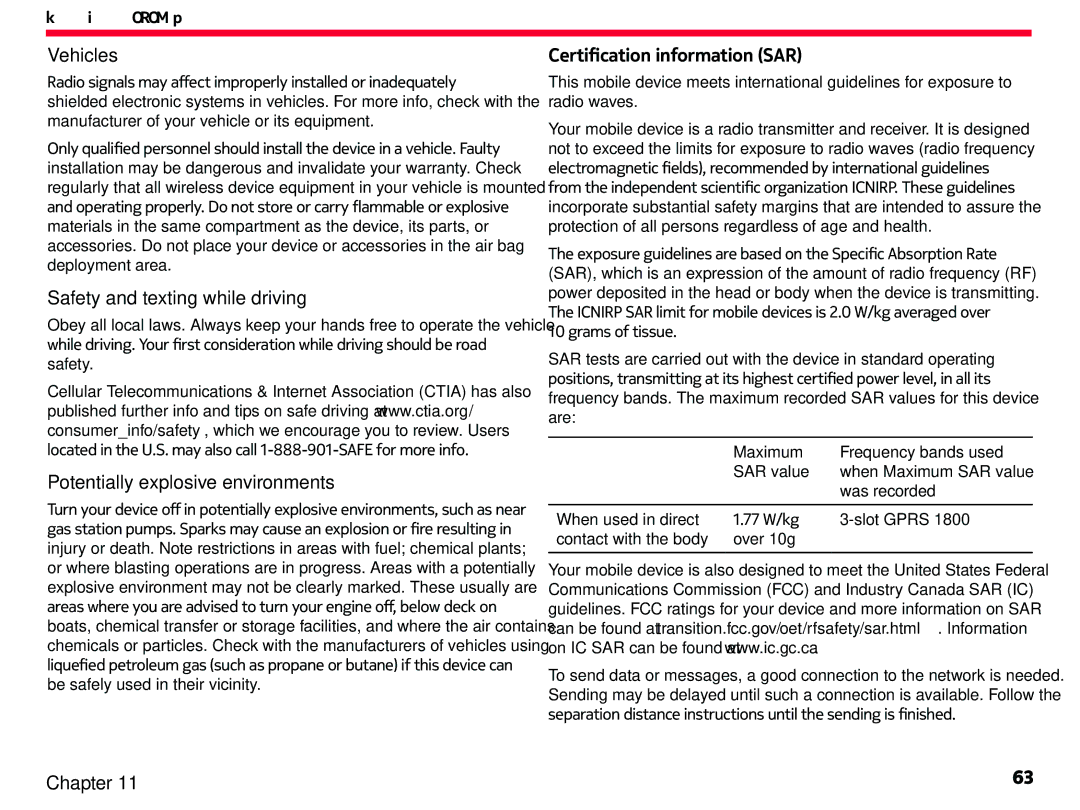 Nokia 2520 Vehicles, Safety and texting while driving, Potentially explosive environments, Certification information SAR 