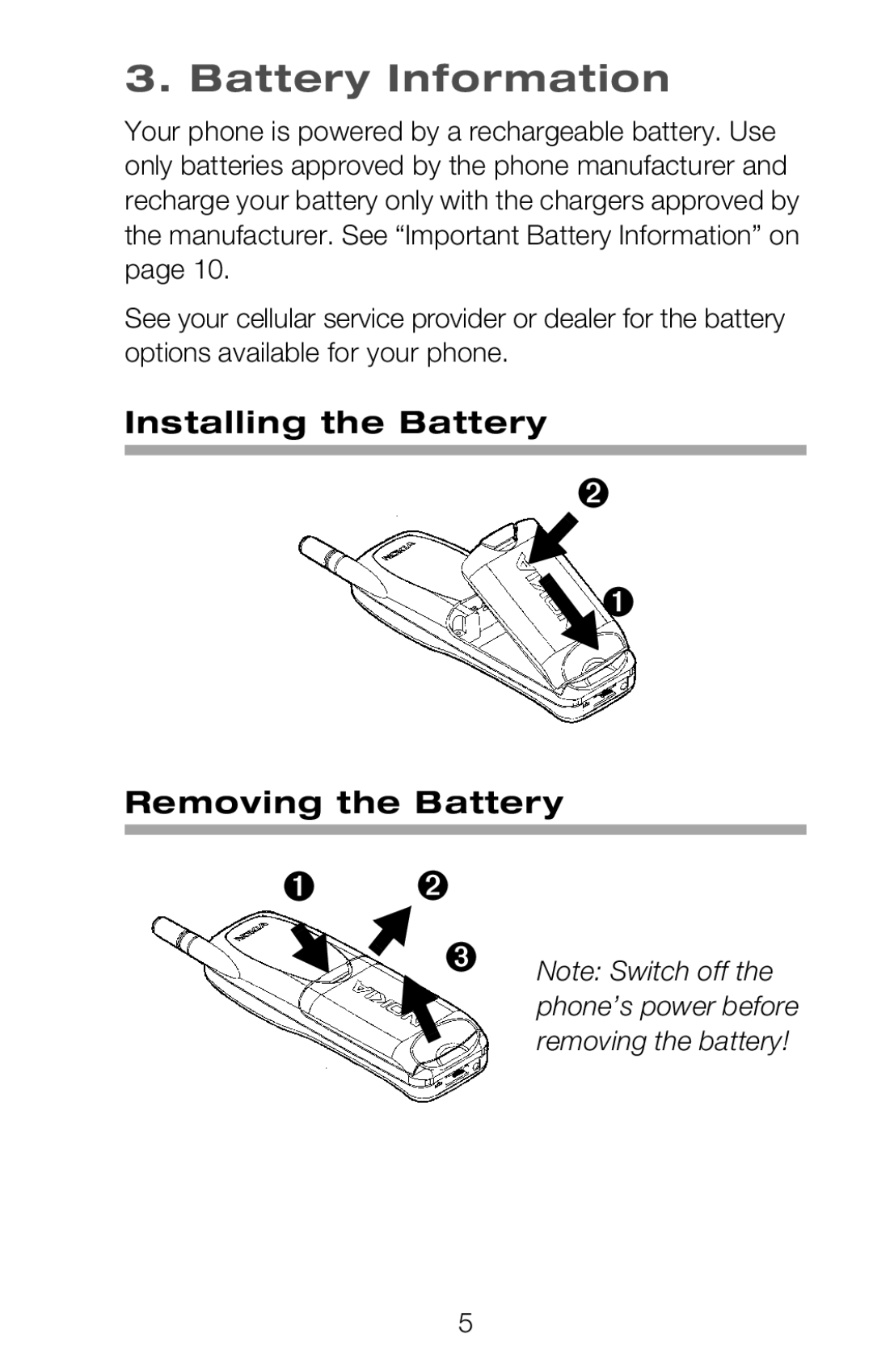 Nokia 252C owner manual Battery Information, Installing the Battery Removing the Battery 