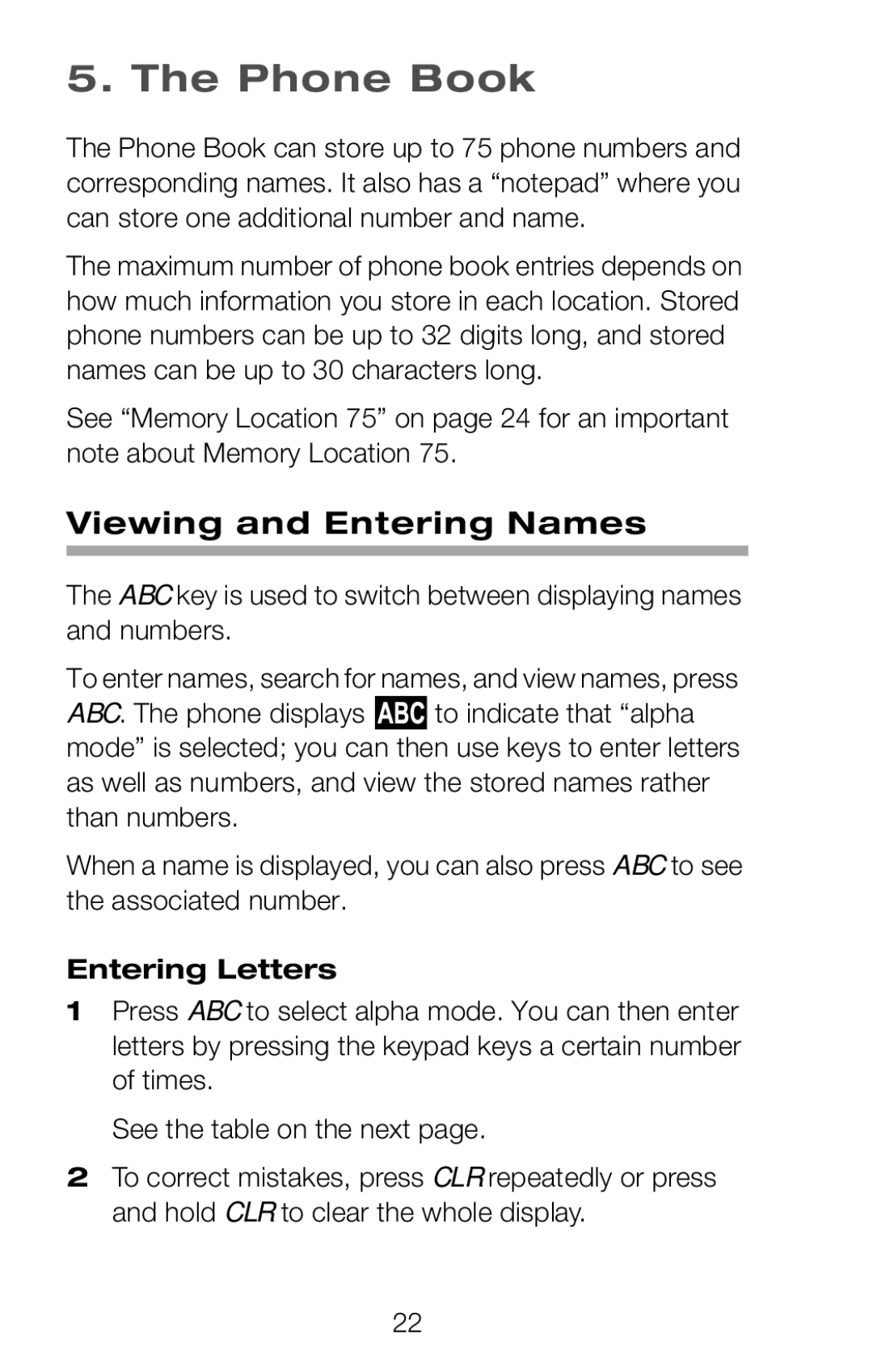 Nokia 252C owner manual Phone Book, Viewing and Entering Names, Entering Letters 