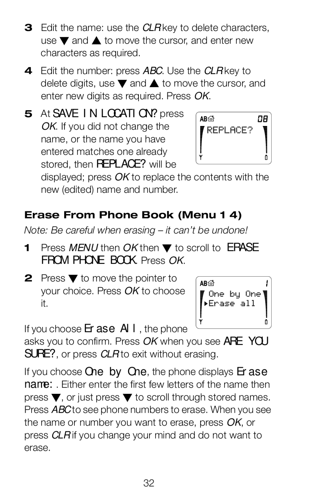 Nokia 252C owner manual At Save in LOCATION? press, Erase From Phone Book Menu 1 