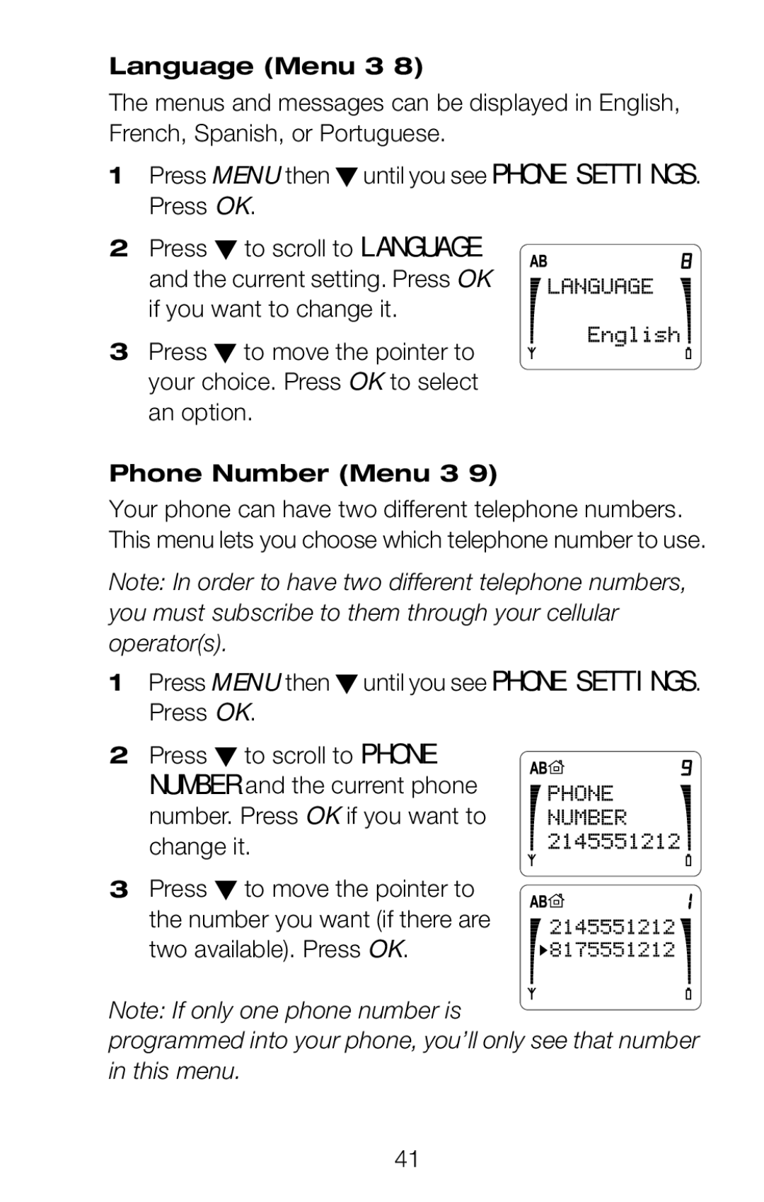 Nokia 252C owner manual Language Menu 3, Phone Number Menu 3 