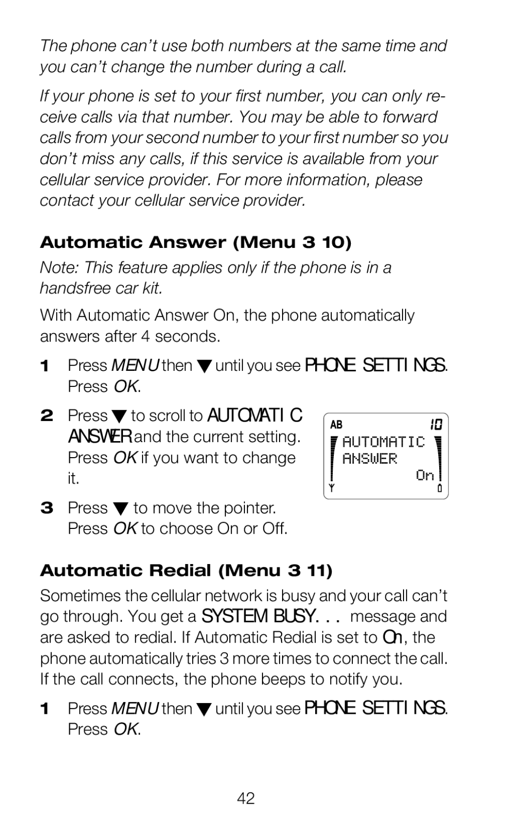 Nokia 252C owner manual Automatic Answer Menu 3, Automatic Redial Menu 3 