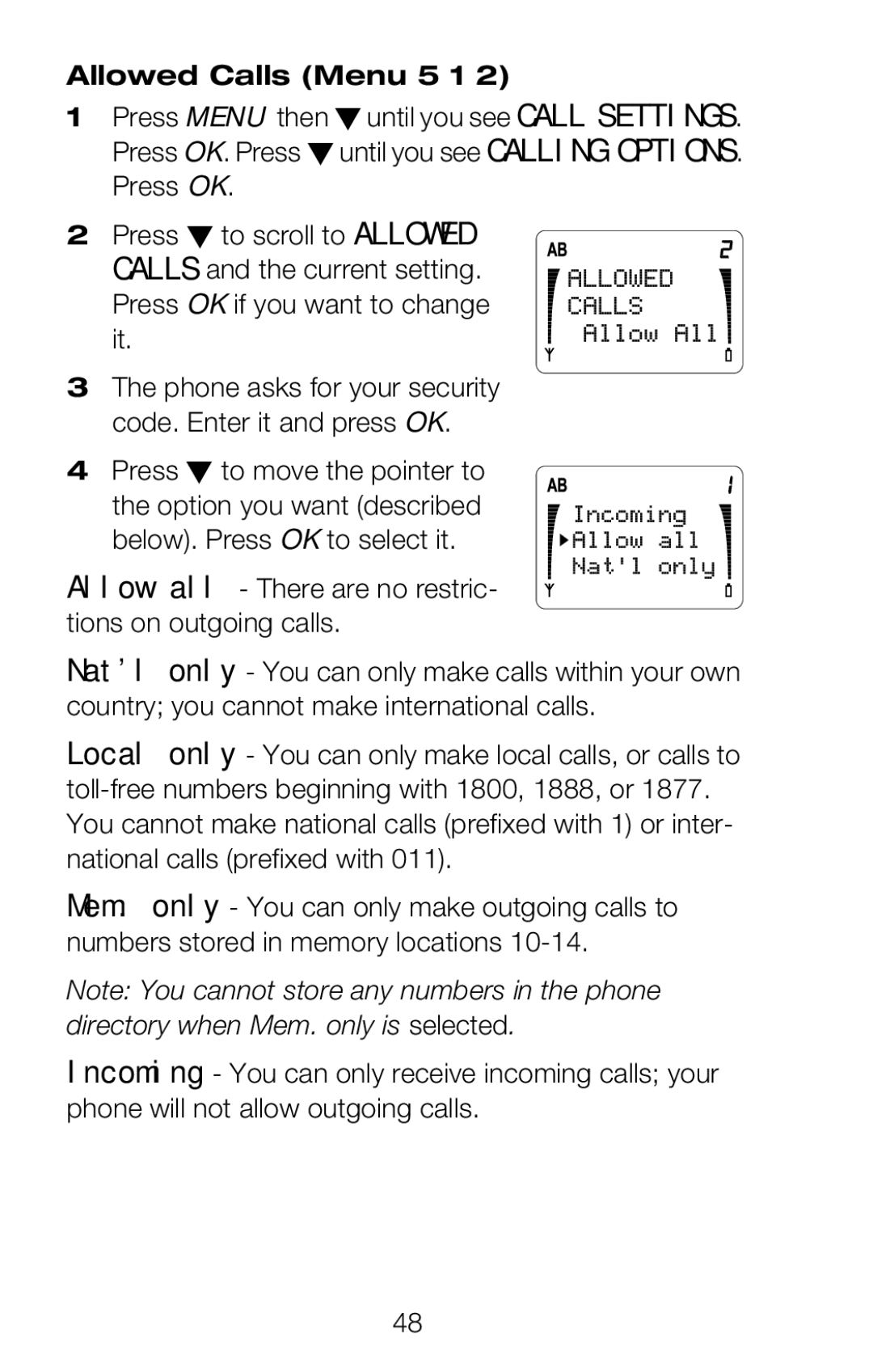 Nokia 252C owner manual Allowed Calls Menu 5 1 