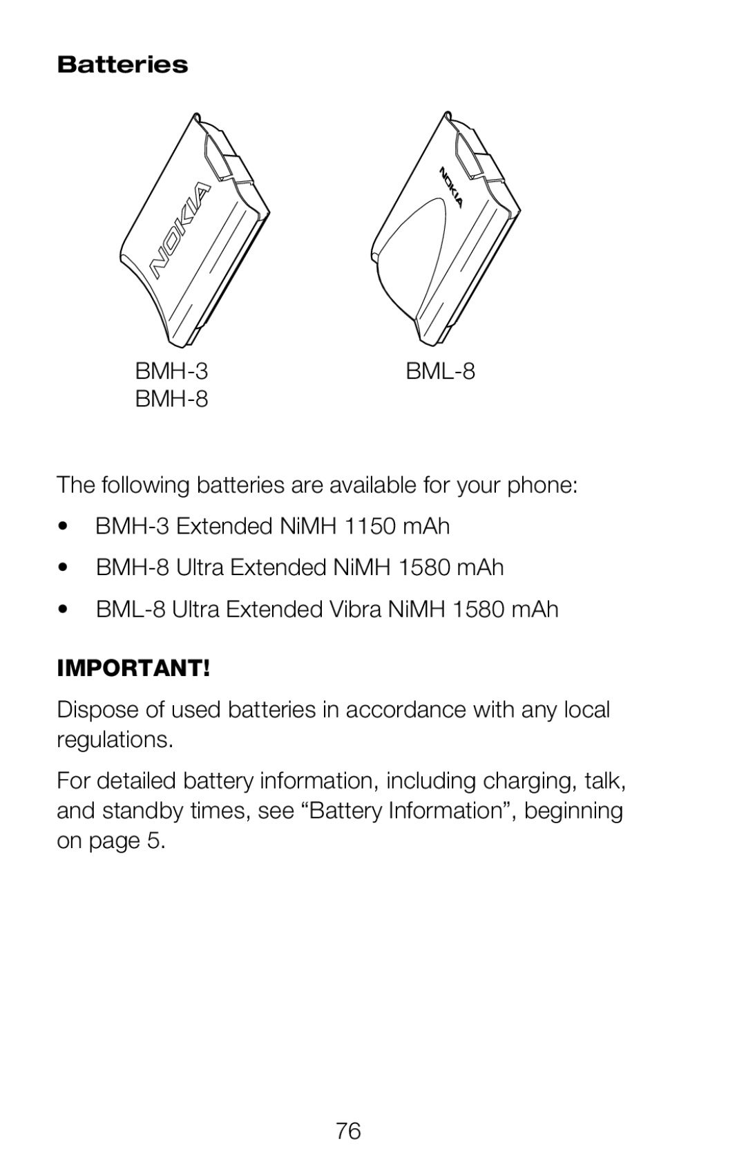 Nokia 252C owner manual Batteries 