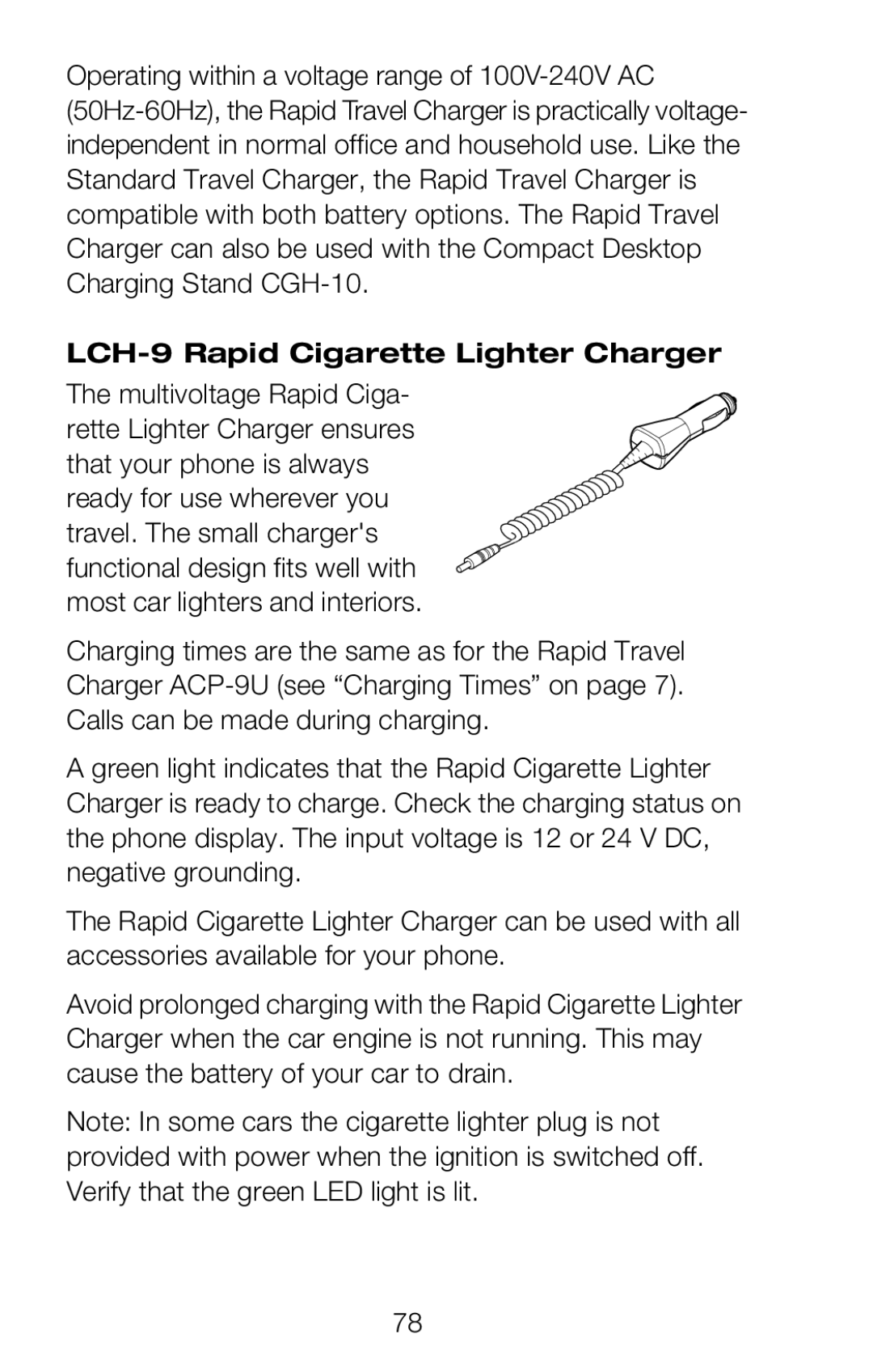 Nokia 252C owner manual LCH-9 Rapid Cigarette Lighter Charger 