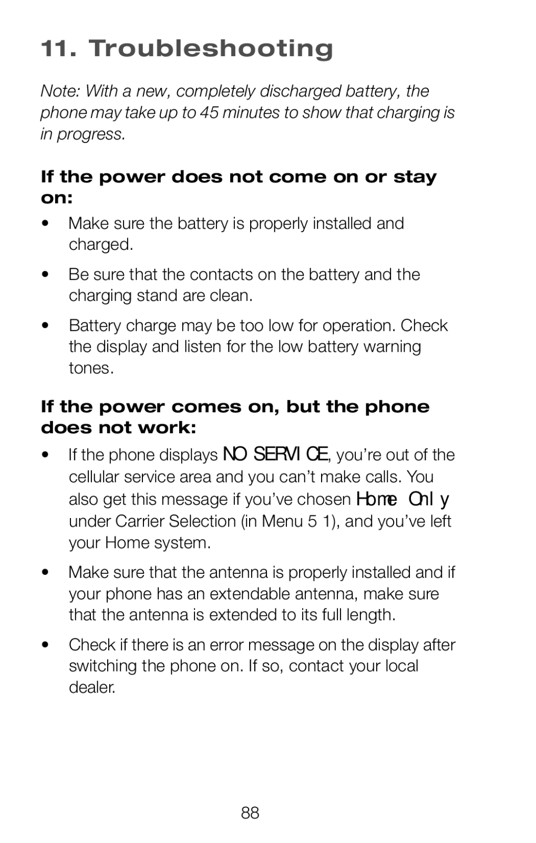 Nokia 252C Troubleshooting, If the power does not come on or stay on, If the power comes on, but the phone does not work 