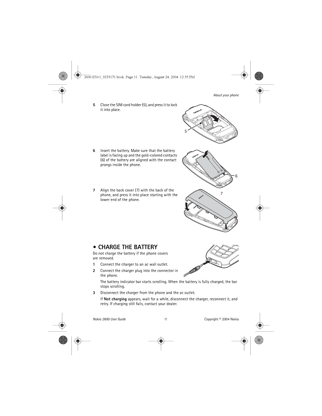 Nokia 2600 manual Charge the Battery 