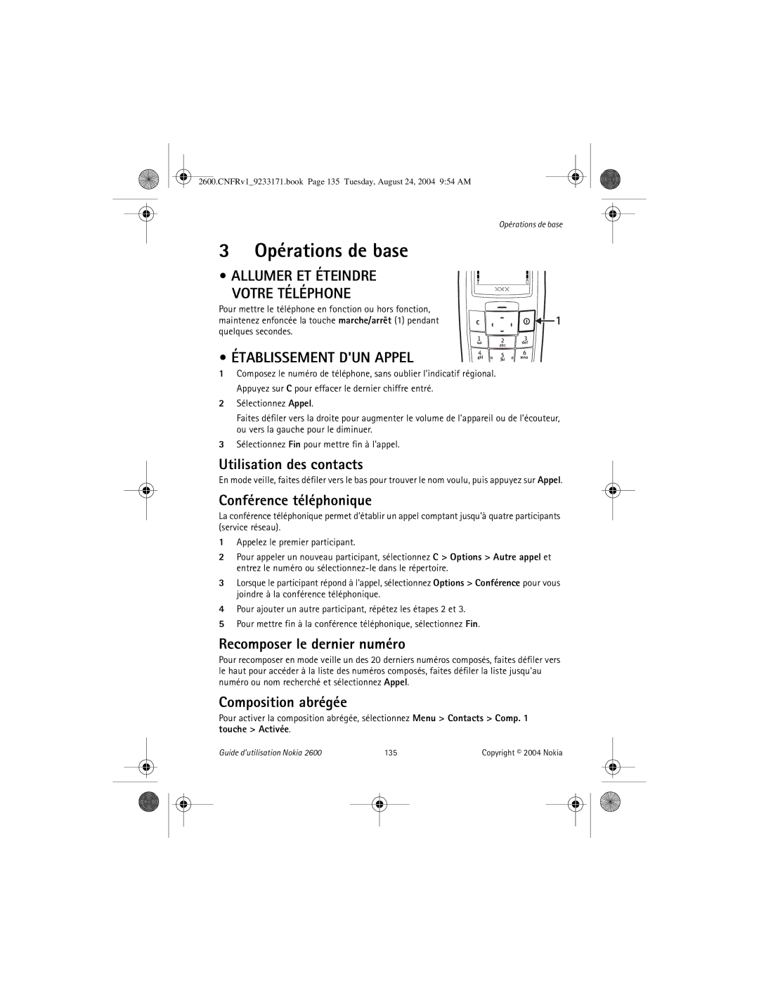 Nokia 2600 manual Opérations de base, Établissement DUN Appel 