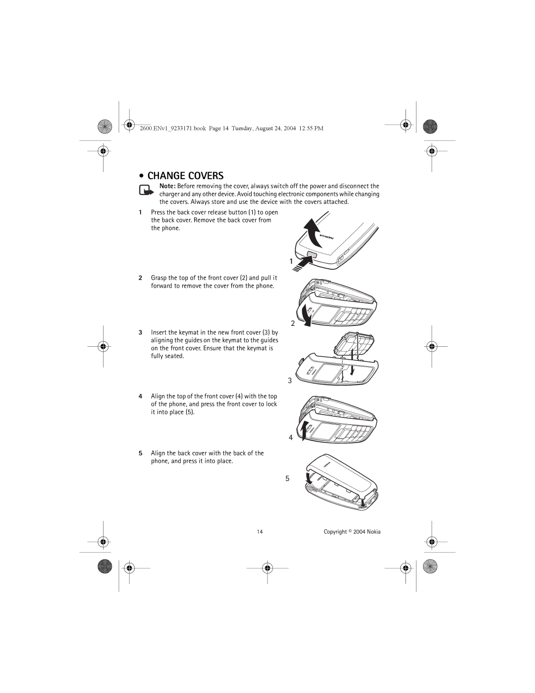 Nokia 2600 manual Change Covers 