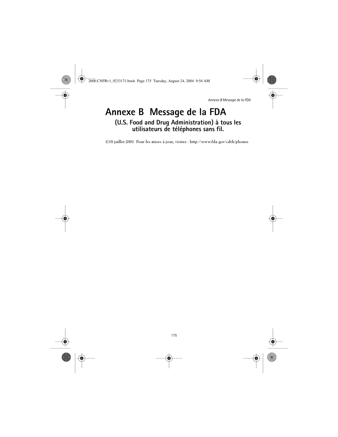 Nokia 2600 manual Annexe B Message de la FDA 