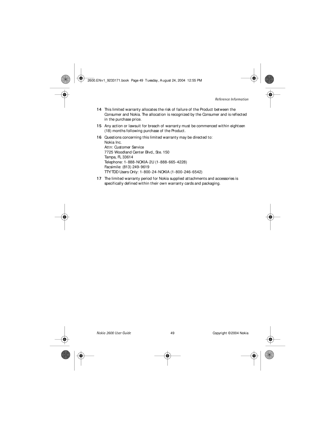 Nokia 2600 manual Reference Information 