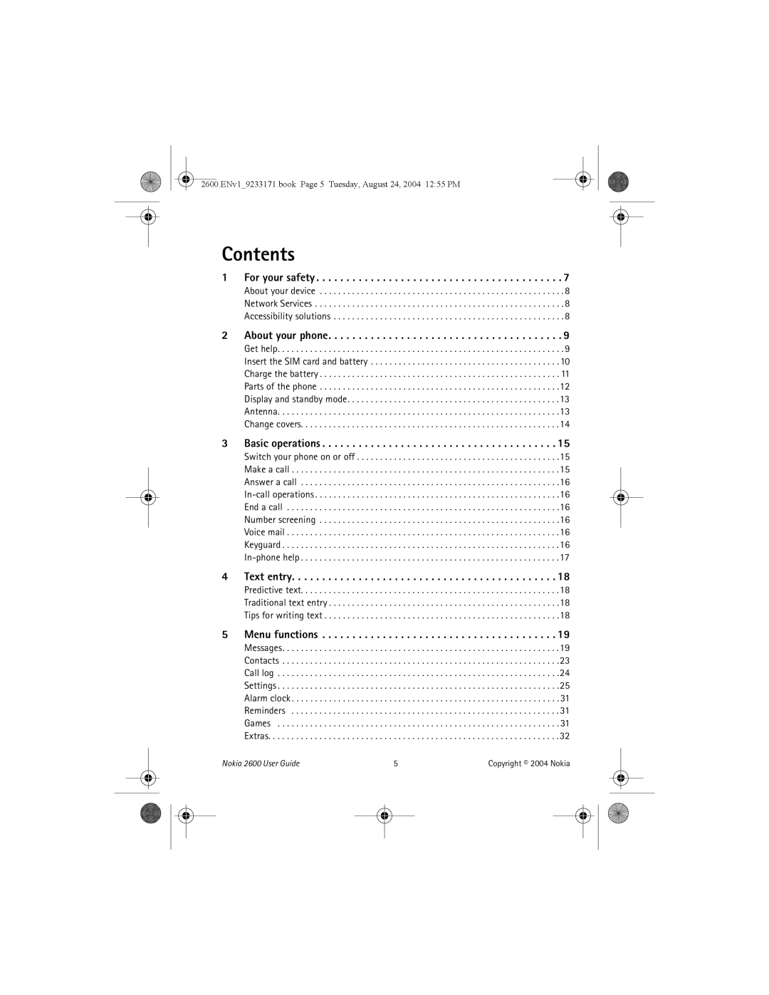 Nokia 2600 manual Contents 