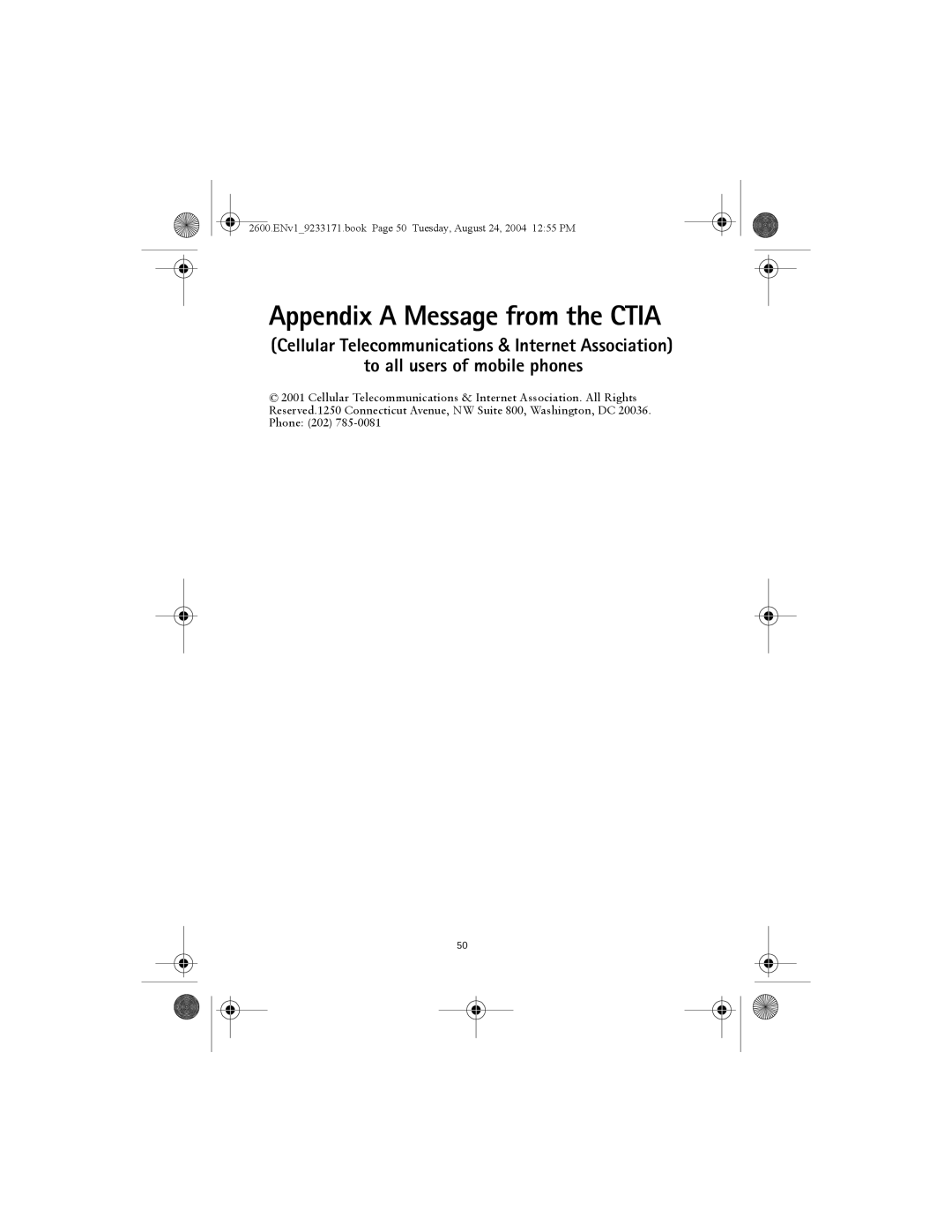 Nokia 2600 manual Appendix a Message from the Ctia 