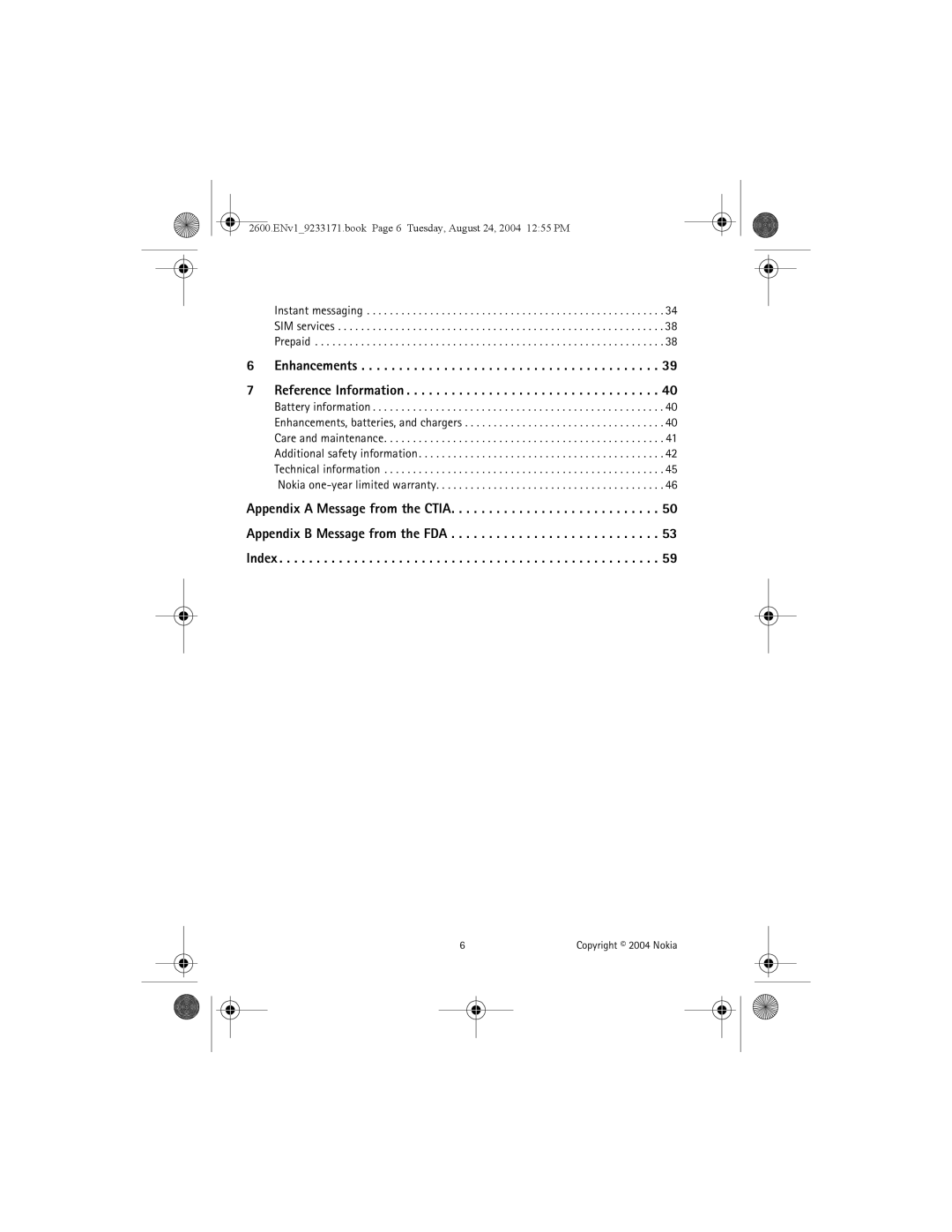 Nokia 2600 manual Enhancements Reference Information 