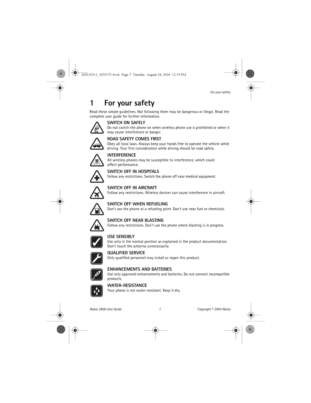 Nokia 2600 manual For your safety 