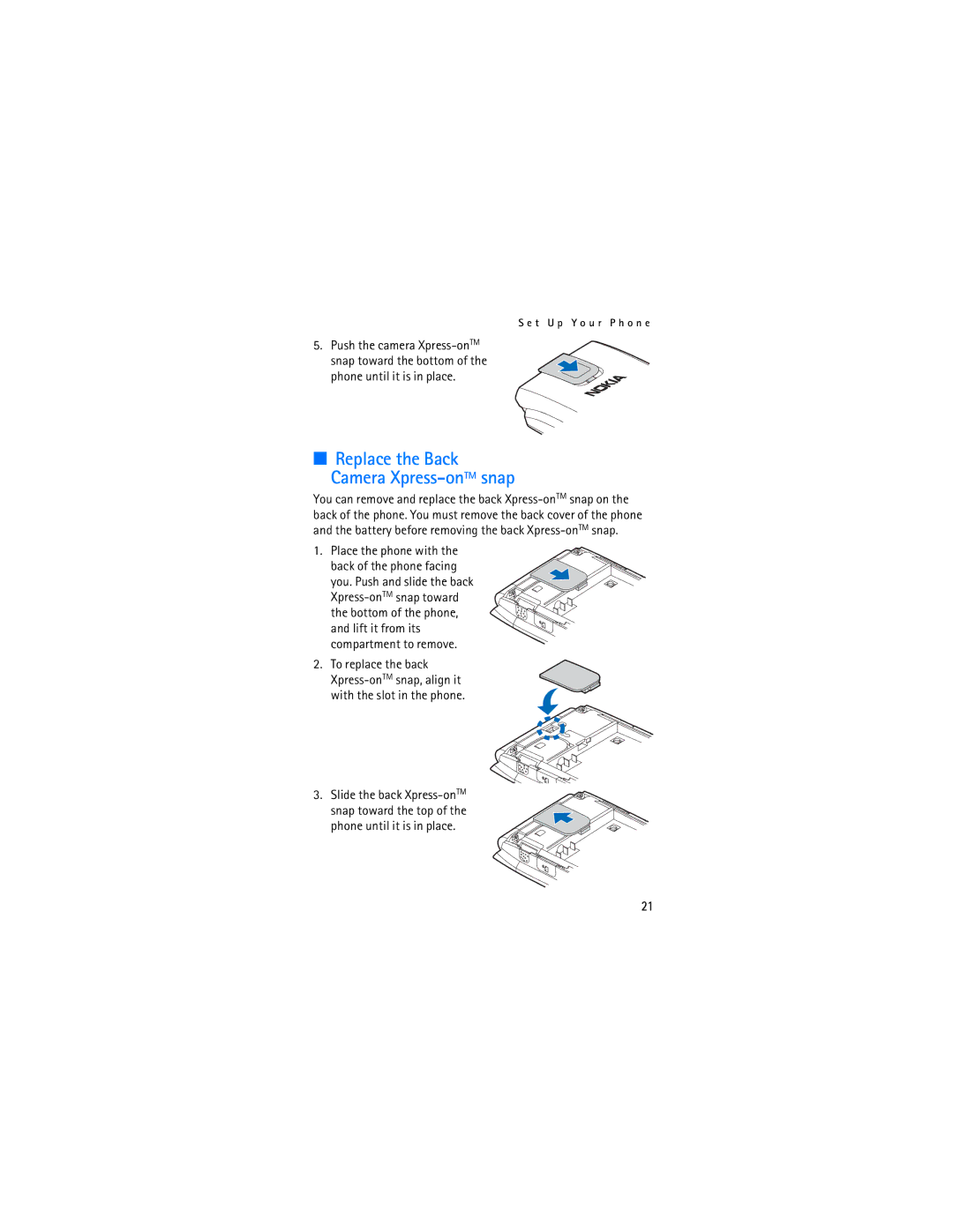 Nokia 2605 manual Replace the Back Camera Xpress-onTMsnap 