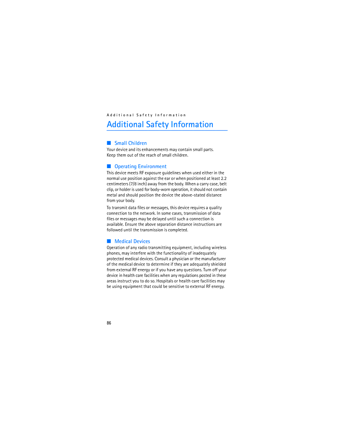 Nokia 2605 manual Additional Safety Information, Small Children 