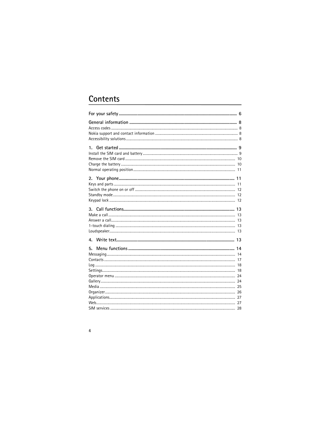 Nokia 2630 manual Contents 