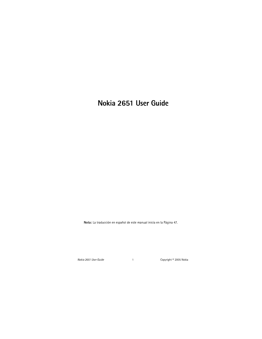 Nokia manual Nokia 2651 User Guide 