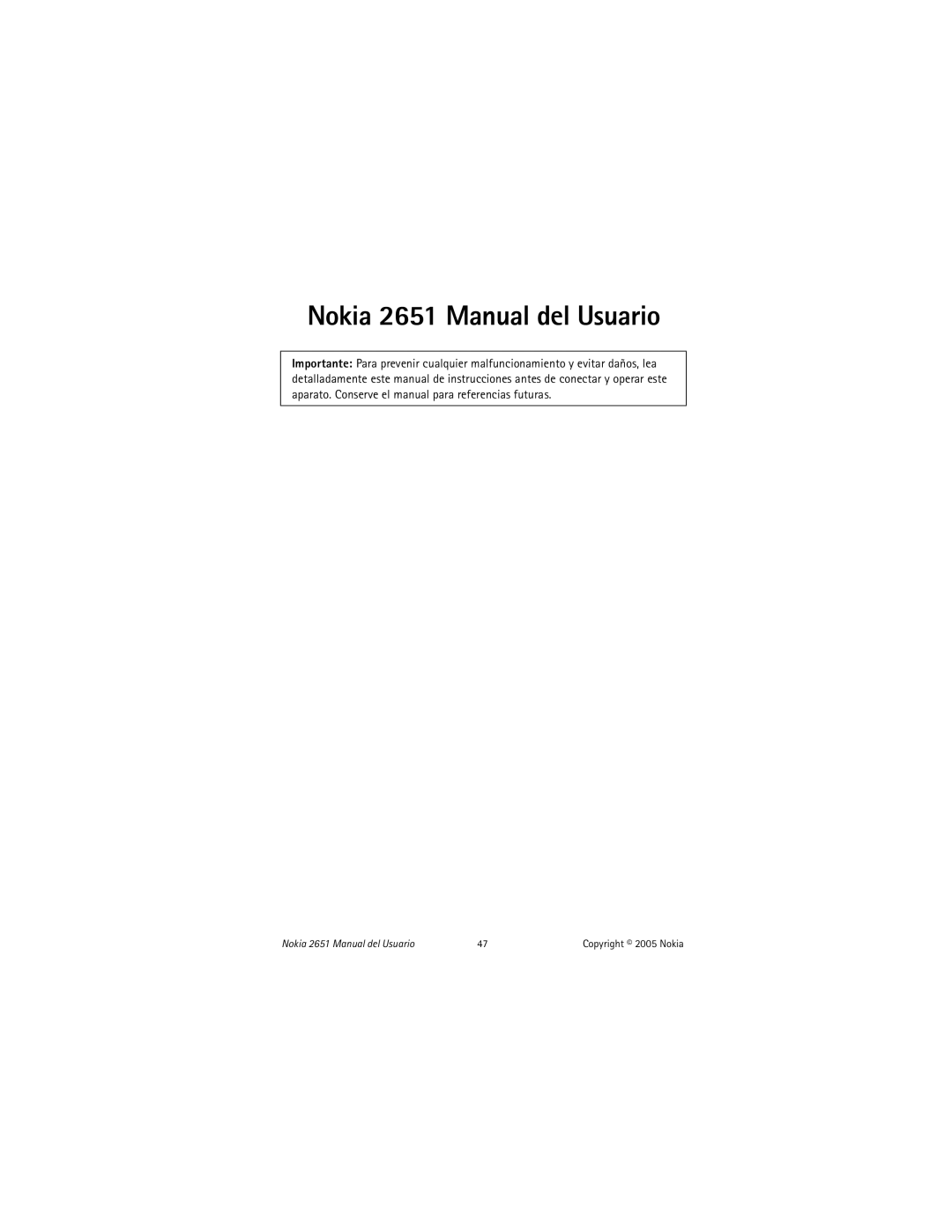 Nokia manual Nokia 2651 Manual del Usuario 