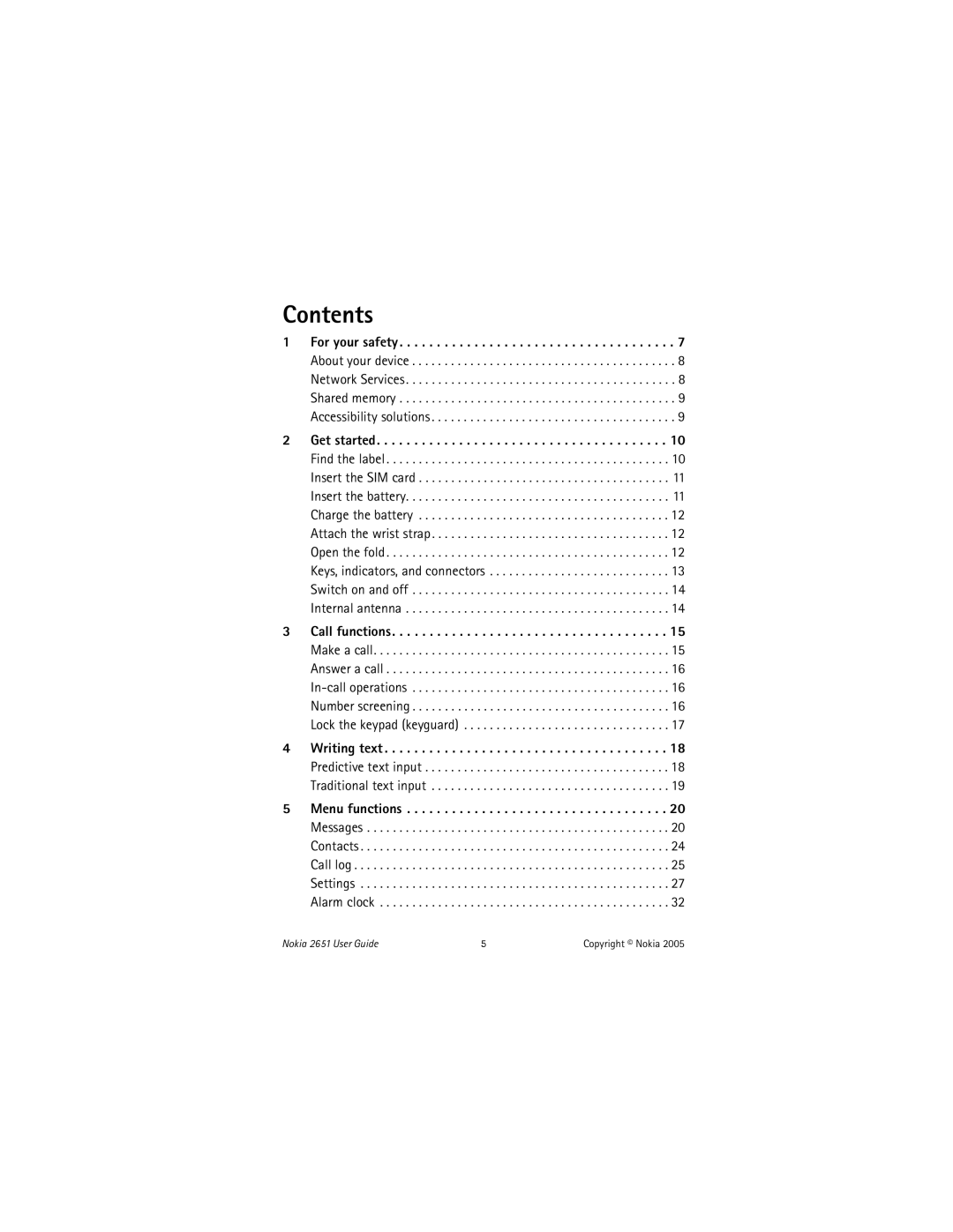 Nokia 2651 manual Contents 