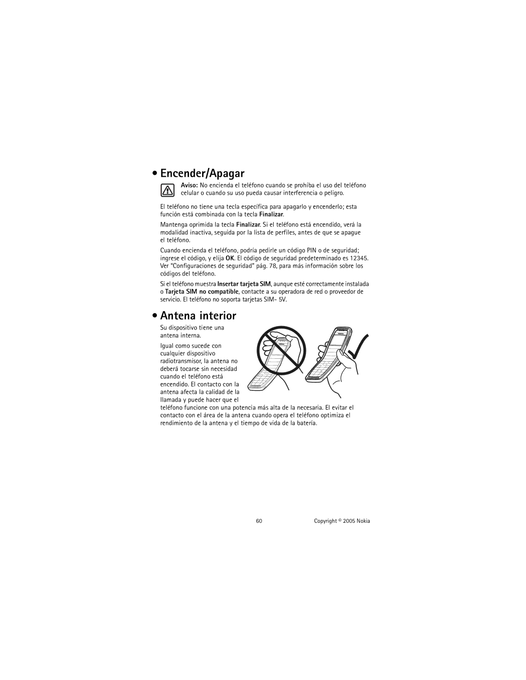 Nokia 2651 manual Encender/Apagar, Antena interior, Su dispositivo tiene una antena interna 