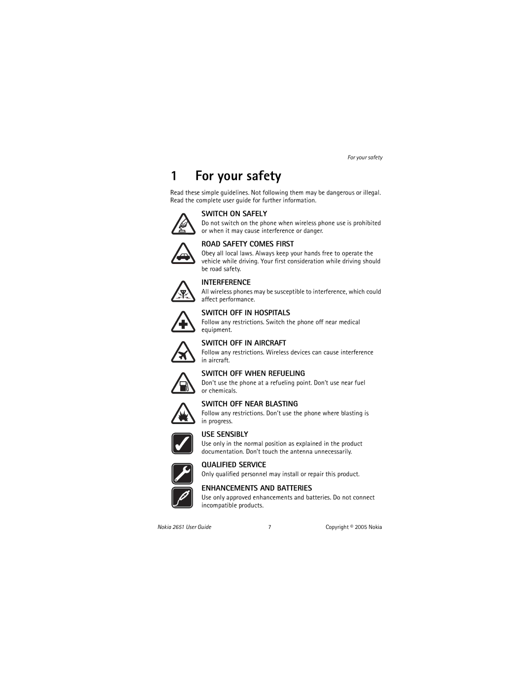 Nokia 2651 manual For your safety, Only qualified personnel may install or repair this product 