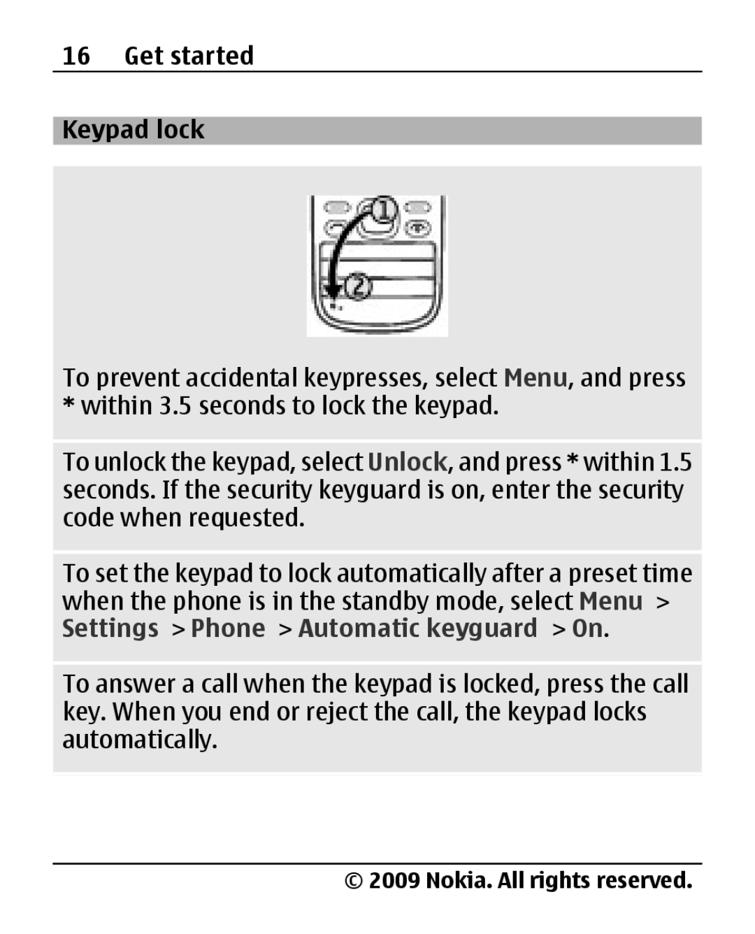 Nokia 2690 manual Get started Keypad lock 