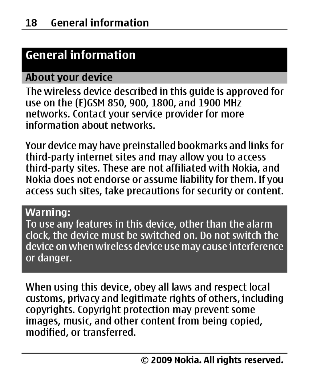 Nokia 2690 manual General information, About your device 