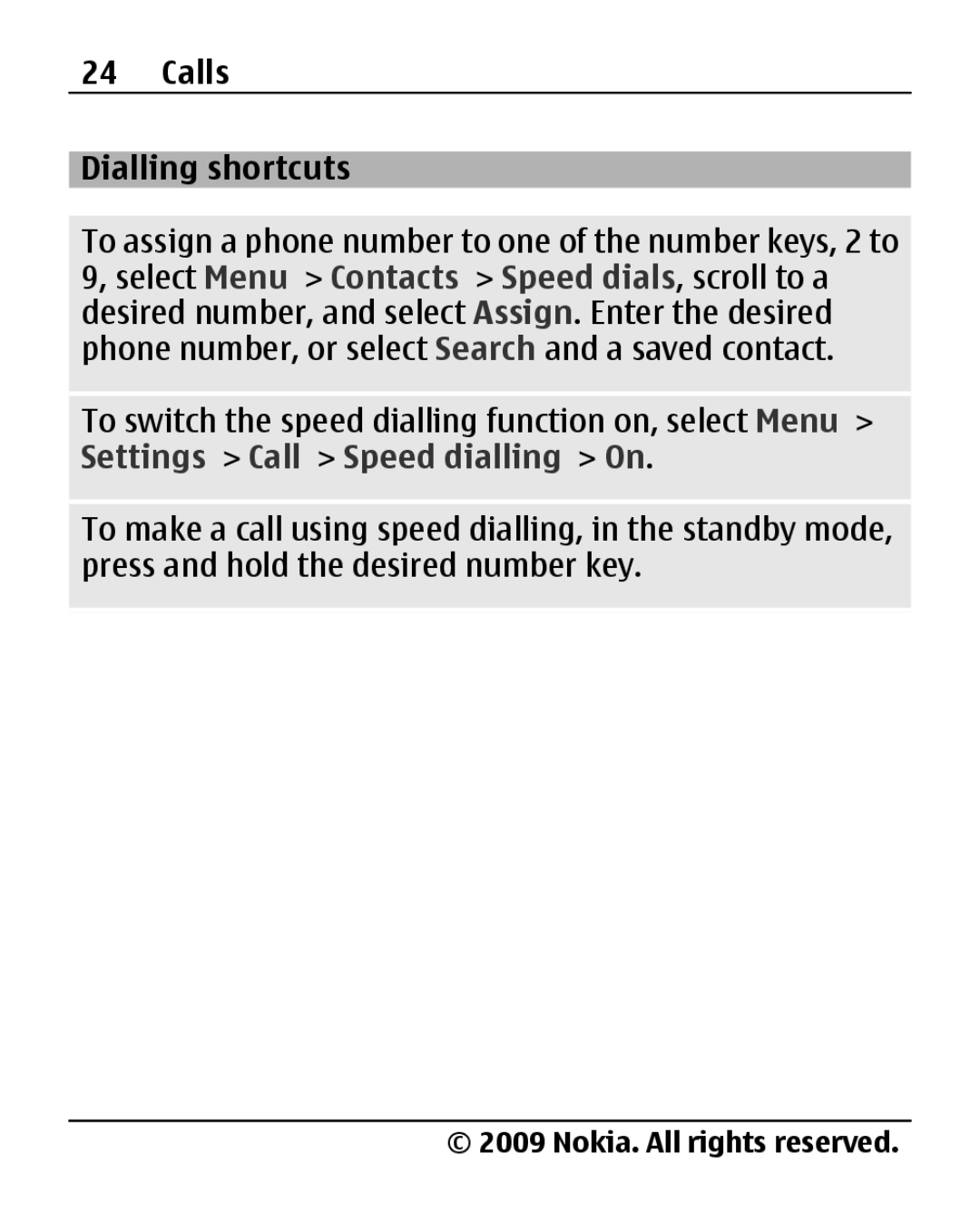 Nokia 2690 manual Calls Dialling shortcuts 