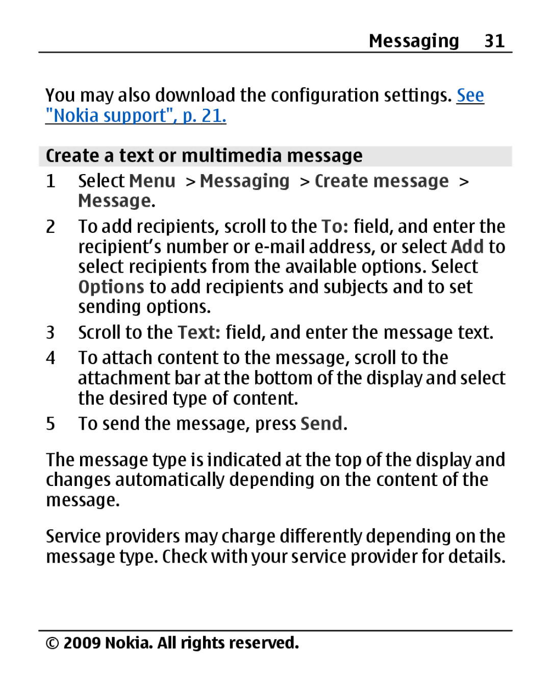 Nokia 2690 manual Create a text or multimedia message, Select Menu Messaging Create message Message 