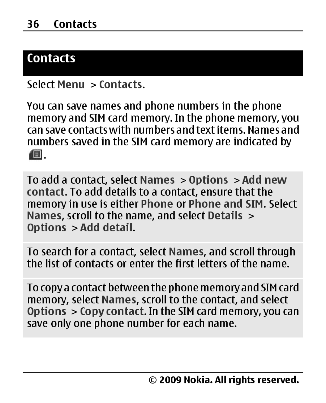 Nokia 2690 manual Select Menu Contacts 