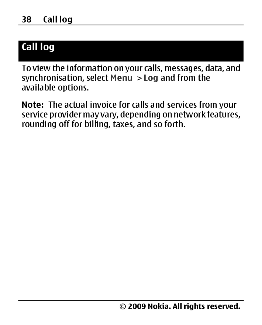 Nokia 2690 manual Call log 