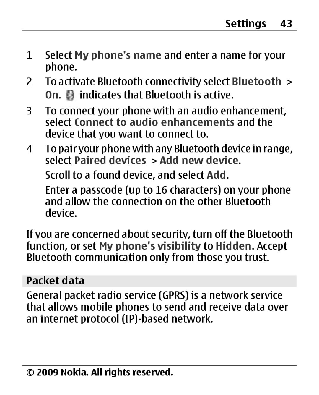 Nokia 2690 manual Packet data 