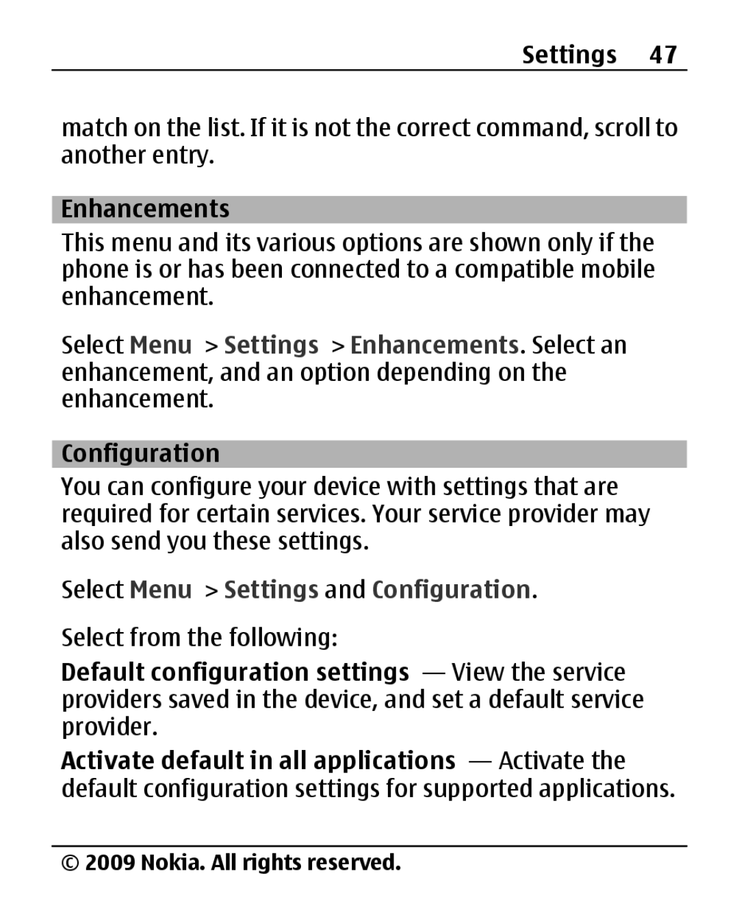 Nokia 2690 manual Enhancements, Select Menu Settings and Configuration 