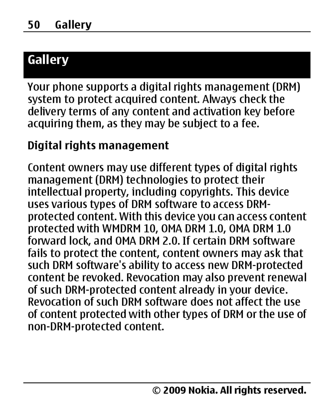 Nokia 2690 manual Gallery, Digital rights management 