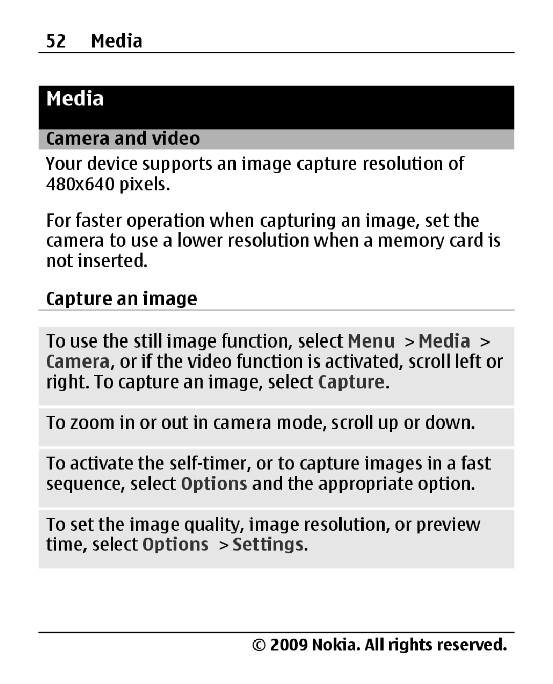 Nokia 2690 manual Media, Camera and video, Capture an image 